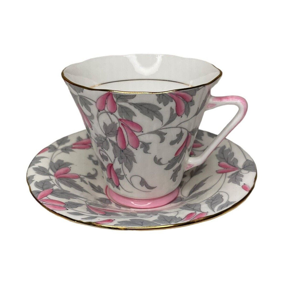 Antique Royal Grafton Ashley Pink Bone China Teacup & Saucer Set 1940s - Picture 1 of 10